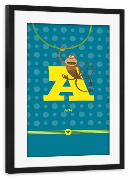 Poster mit Rahmen schwarz "A wie Affe" artboxONE - Für Kinder,Buchstaben,Buchstaben / A