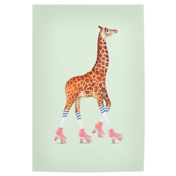 Poster "ROLLERSKATING GIRAFFE" artboxONE - Für Kinder,Tiere,Fiktion,Lustig