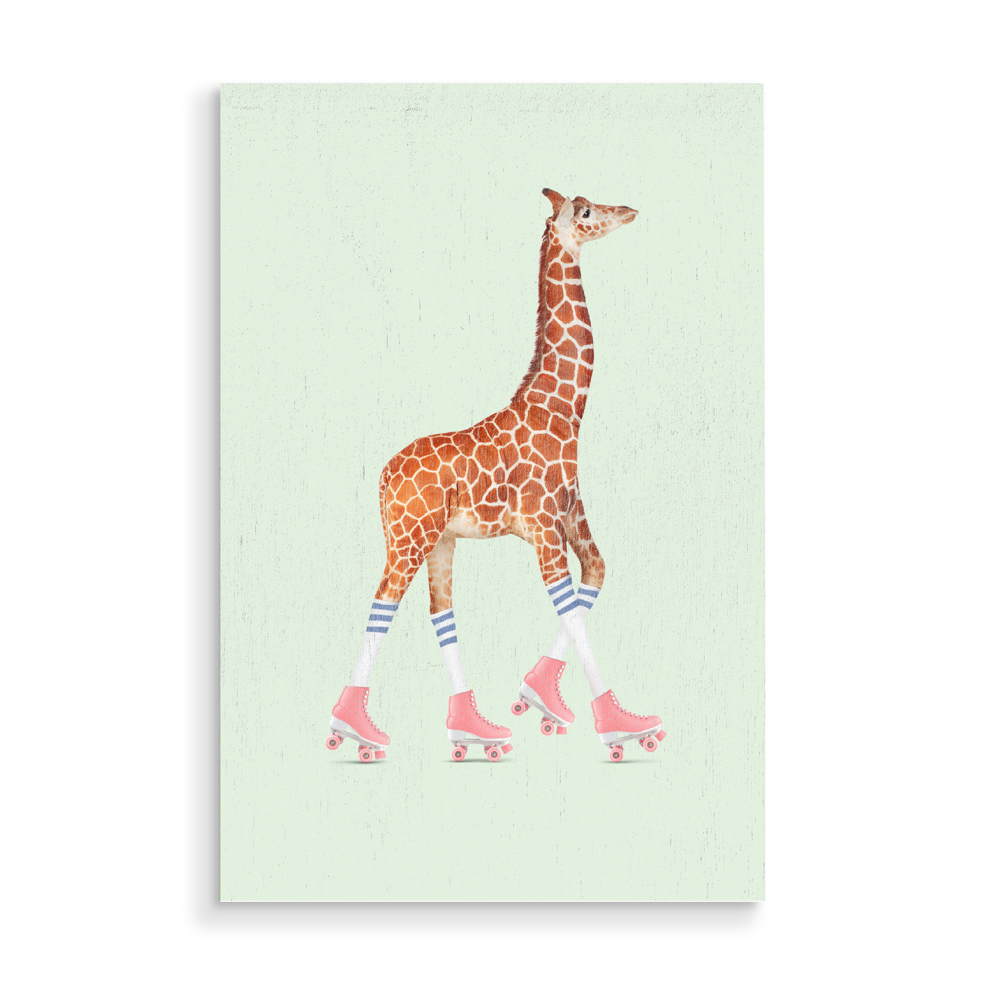 Holzbild "ROLLERSKATING GIRAFFE" artboxONE - Für Kinder,Tiere,Fiktion,Lustig