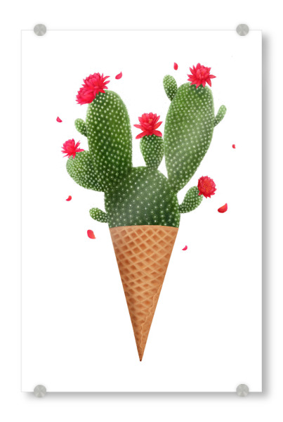 Acrylglasbild "Ice cream with cactus" artboxONE - Floral,Essen & Trinken