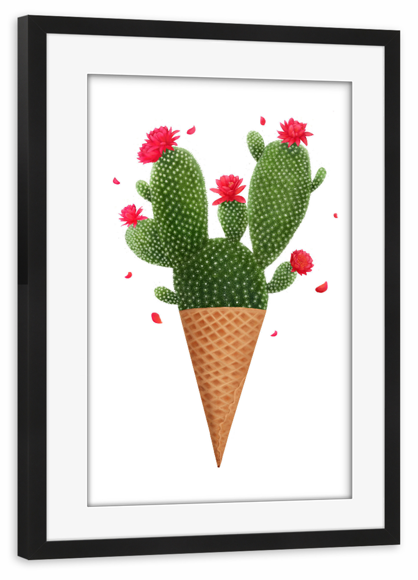 Poster mit Rahmen schwarz "Ice cream with cactus" artboxONE - Floral,Essen & Trinken