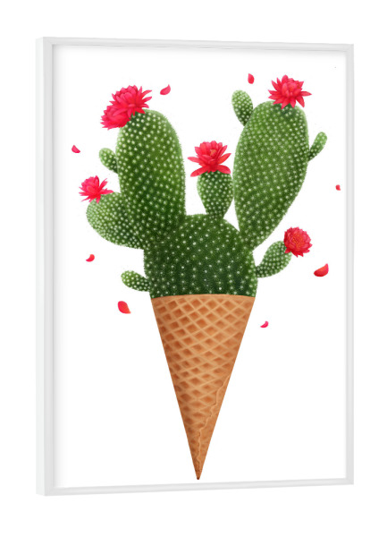 Poster mit weißem Rahmen "Ice cream with cactus" artboxONE - Floral,Essen & Trinken