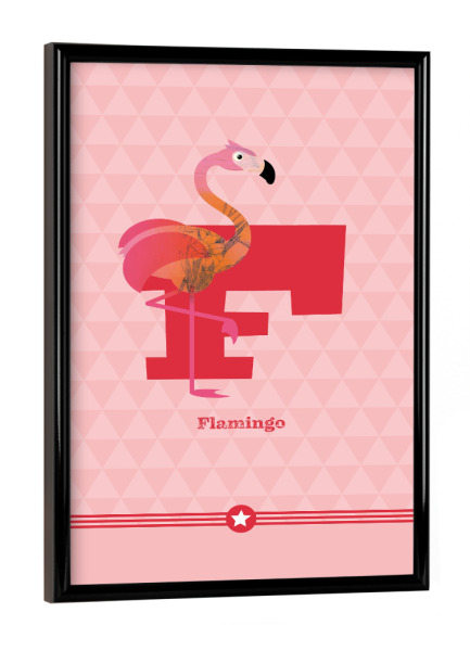 Poster mit schwarzem Rahmen "F wie Flamingo" artboxONE - Für Kinder,Buchstaben,Buchstaben / F