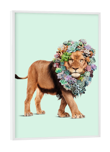 Poster mit weißem Rahmen "SUCCULENT LION" artboxONE - Floral,Tiere,Fiktion,Lustig