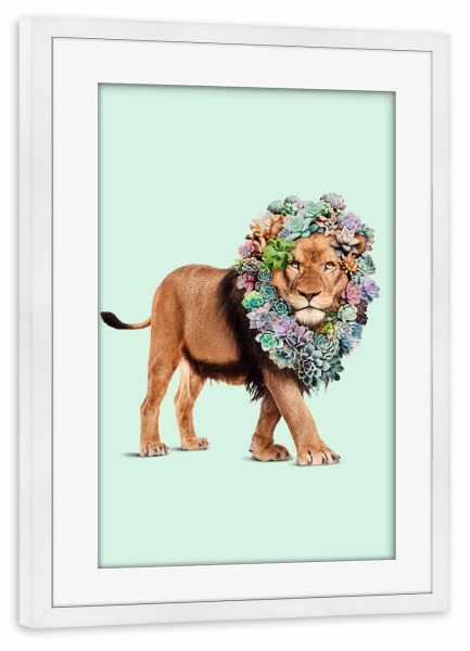 Poster mit Rahmen weiß "SUCCULENT LION" artboxONE - Floral,Tiere,Fiktion,Lustig
