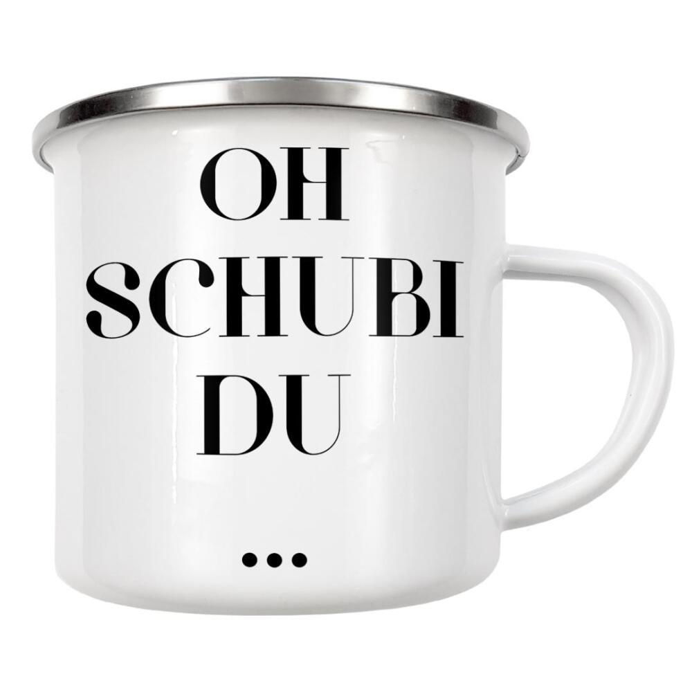 Emaille Tasse "Oh schubi du" artboxONE - Typografie,Schwarzweiß,Musik - Dschungel buch,Lied,Oh,Singen,Tanzen,Mogli,Balu,Affen,Disney,Gute laune