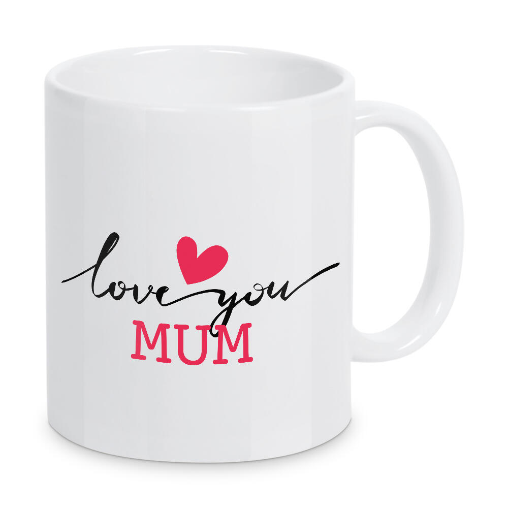 Tasse "Love you mom Typo" artboxONE - Typografie,Liebe - Love,You,Mum,Liebe,Mama,Muttertag,Minimalistisch,Rot,Herz