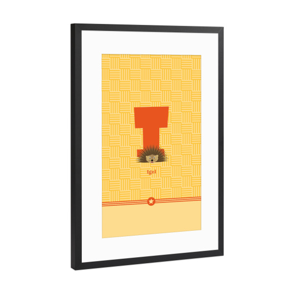 Poster mit Rahmen Schwarz (Metallic) "I wie Igel" artboxONE - Für Kinder,Buchstaben,Buchstaben / I