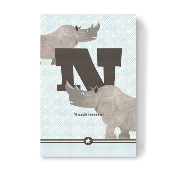 Leinwandbild "N wie Nashörner" artboxONE - Für Kinder,Buchstaben,Buchstaben / N - Tieralphabet,Abc,Nashorn,Alphabet,Buchstabenset-kids8,Buchstabe-n