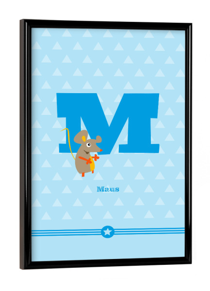 Poster mit schwarzem Rahmen "M wie Maus" artboxONE - Für Kinder,Buchstaben,Buchstaben / M