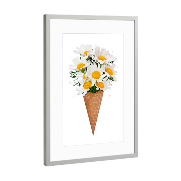 Poster mit Rahmen Silber "Ice cream with chamomile" artboxONE - Natur,Floral,Lustig - Floral,Flowers,Ice cream,Blume,Blumen