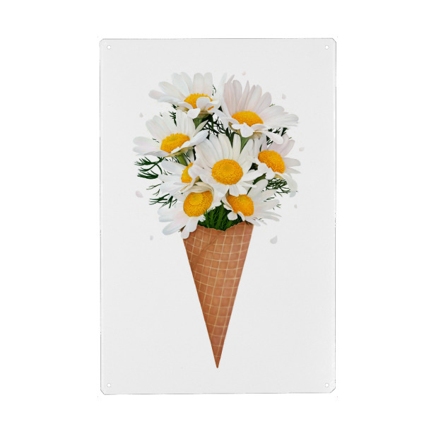 Metall Poster "Ice cream with chamomile" artboxONE - Natur,Floral,Lustig - Floral,Flowers,Ice cream,Blume,Blumen - Blechschild