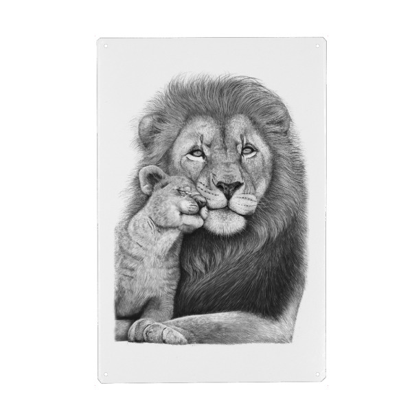 Holzbild "Lion with a baby" artboxONE - Tiere,Schwarzweiß,Für Papa - Lion,Father,Löwe,Papa