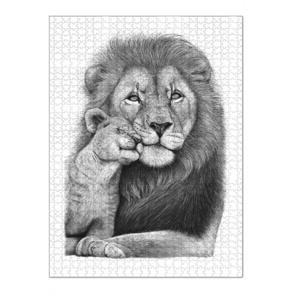 Puzzle Ravensburger "Lion with a baby" artboxONE - Tiere,Schwarzweiß,Für Papa - Lion,Father,Löwe,Papa - Bild lion