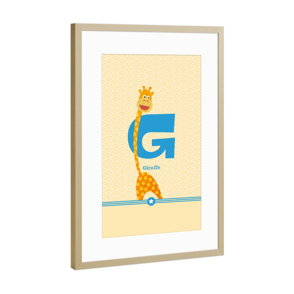 Poster mit Rahmen Gold "G wie Giraffe" artboxONE - Für Kinder,Buchstaben,Buchstaben / G