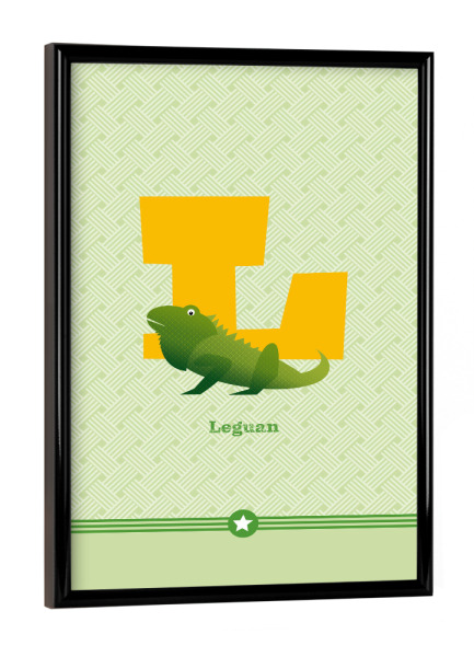 Poster mit schwarzem Rahmen "L wie Leguan" artboxONE - Für Kinder,Buchstaben,Buchstaben / L