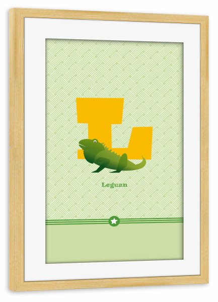 Poster mit Rahmen kiefer "L wie Leguan" artboxONE - Für Kinder,Buchstaben,Buchstaben / L