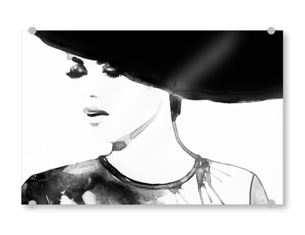 Acrylglasbild "Black Hat Woman" artboxONE - Menschen,Schwarzweiß,Fashion - Woman,Fashionista,Fashion,Frau