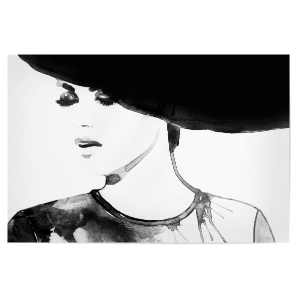 Poster "Black Hat Woman" artboxONE - Menschen,Schwarzweiß,Fashion - Woman,Fashionista,Fashion,Frau