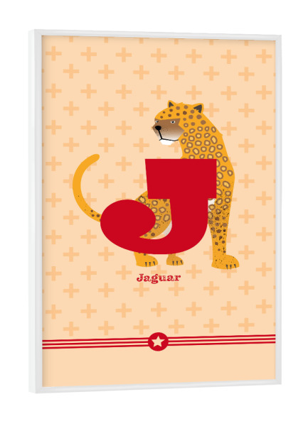 Poster mit weißem Rahmen "J wie Jaguar" artboxONE - Für Kinder,Buchstaben,Buchstaben / J