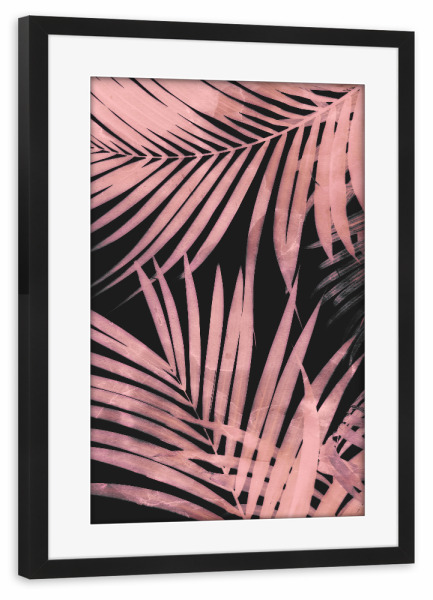 Poster mit Rahmen schwarz "Pink Palm Leaves on Black" artboxONE - Natur,Floral - Palm,Leaf,Leaves,Palme,Blatt,Blätter