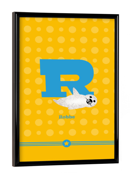 Poster mit schwarzem Rahmen "R wie Robbe" artboxONE - Für Kinder,Buchstaben,Buchstaben / R
