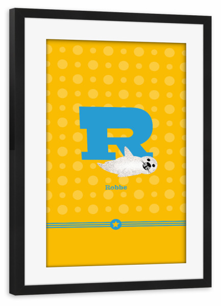 Poster mit Rahmen schwarz "R wie Robbe" artboxONE - Für Kinder,Buchstaben,Buchstaben / R