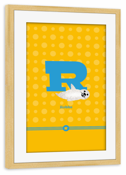 Poster mit Rahmen kiefer "R wie Robbe" artboxONE - Für Kinder,Buchstaben,Buchstaben / R