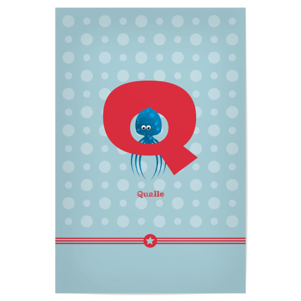 Poster 30x20 cm "Q wie Qualle" artboxONE - Für Kinder,Buchstaben,Buchstaben / Q - Abc,Qualle,Q,Alphabeth,Buchstabenset-kids8,Buchstabe-q