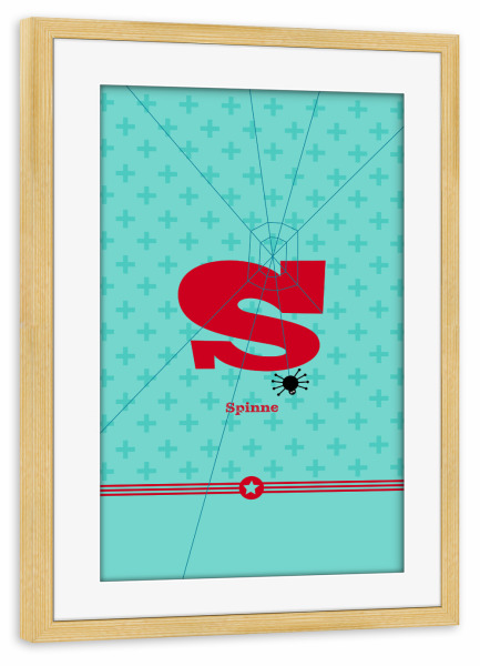 Poster mit Rahmen kiefer "S wie Spinne" artboxONE - Für Kinder,Buchstaben,Buchstaben / S