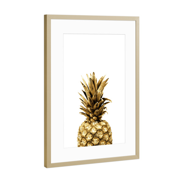 Poster mit Rahmen Gold "Gold Pineapple Fruit" artboxONE - Essen & Trinken / Obst & Gemüse - Gold,Pineapple,Ananas
