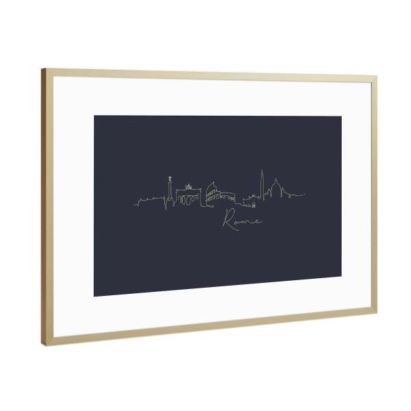 Poster mit Rahmen Gold "Pen line silhouette Rome blue" artboxONE - Städte,Städte / Rom - Skyline,Rome,Italy,Rom,Roma,Italien,Italia
