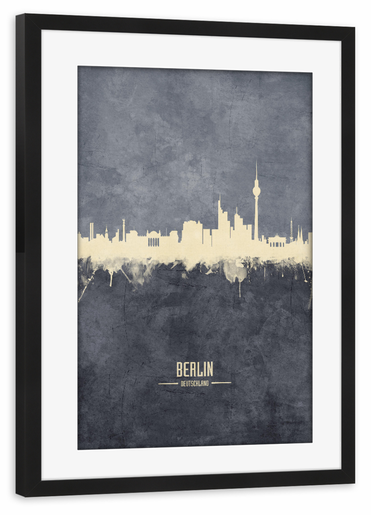 Poster mit Rahmen schwarz "Berlin Germany Skyline Grey" artboxONE - Städte,Städte / Berlin - Berlin,Skyline,City