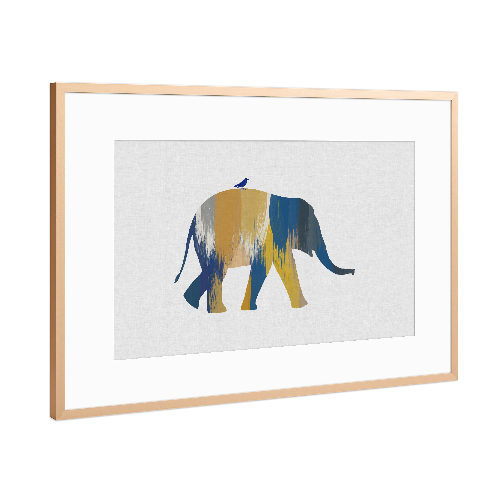 Poster mit Rahmen Kupfer "Brushed Elephant Blue & Yellow" artboxONE - Natur,Tiere,Abstrakt - Elephant,Elefant