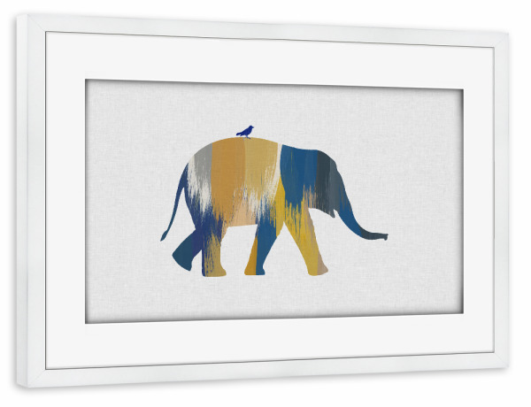 Poster mit Rahmen weiß "Brushed Elephant Blue & Yellow" artboxONE - Natur,Tiere,Abstrakt - Elephant,Elefant