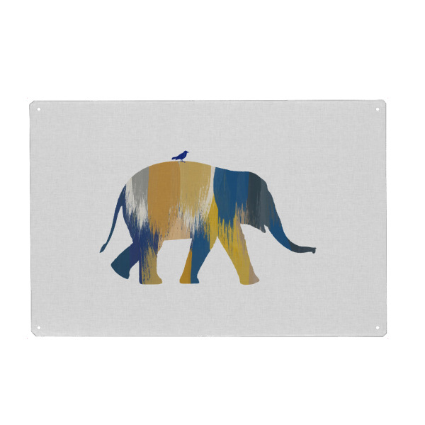 Holzbild "Brushed Elephant Blue & Yellow" artboxONE - Natur,Tiere,Abstrakt - Elephant,Elefant
