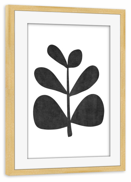 Poster mit Rahmen kiefer "Botanical plant abstract leaf" artboxONE - Floral,Schwarzweiß - Plant,Leaf,Leaves,Blatt,Blätter