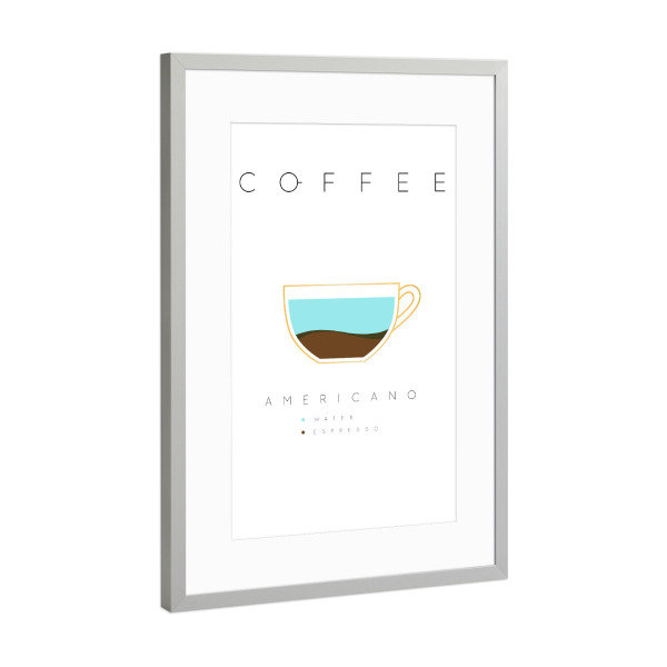 Poster mit Rahmen Silber "Coffee americano white" artboxONE - Essen & Trinken - Coffee,Kaffee,Americano