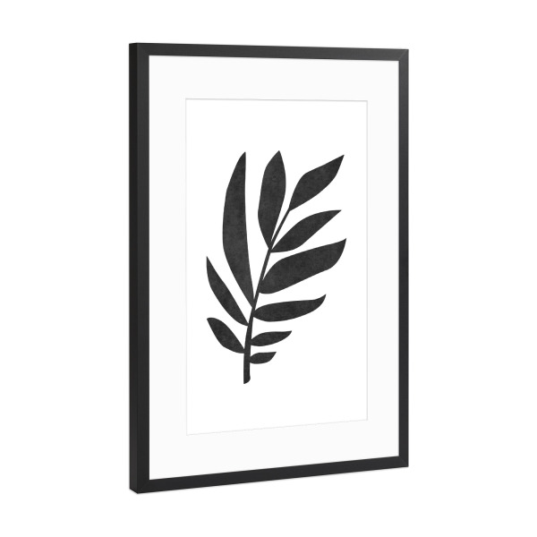Poster mit Rahmen Schwarz (Metallic) "Leaf paint ink botanical" artboxONE - Floral,Schwarzweiß - Plant,Leaf,Leaves,Blatt,Blätter