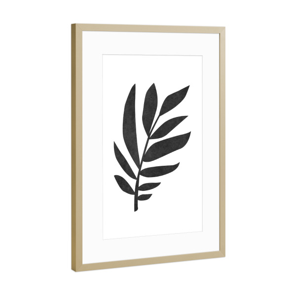 Poster mit Rahmen Gold "Leaf paint ink botanical" artboxONE - Floral,Schwarzweiß - Plant,Leaf,Leaves,Blatt,Blätter