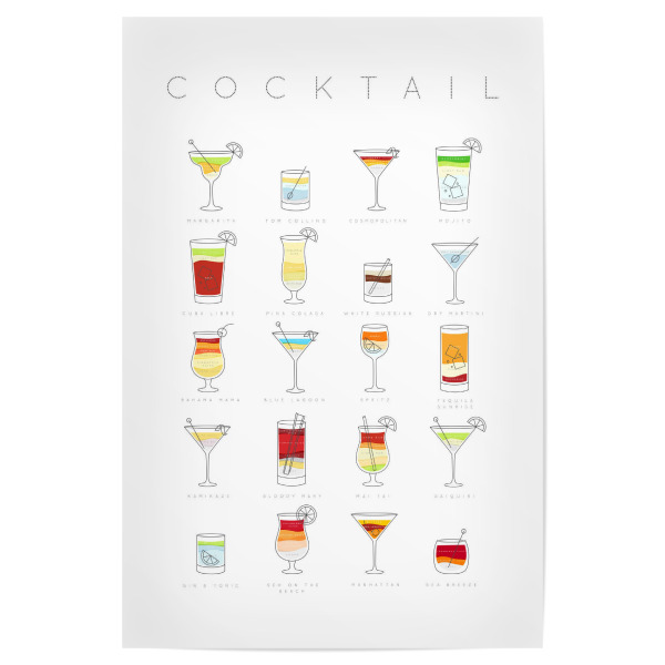 Poster 30x20 cm "Cocktails menu flat" artboxONE - Essen & Trinken,Essen & Trinken / Alkohol - Cocktail