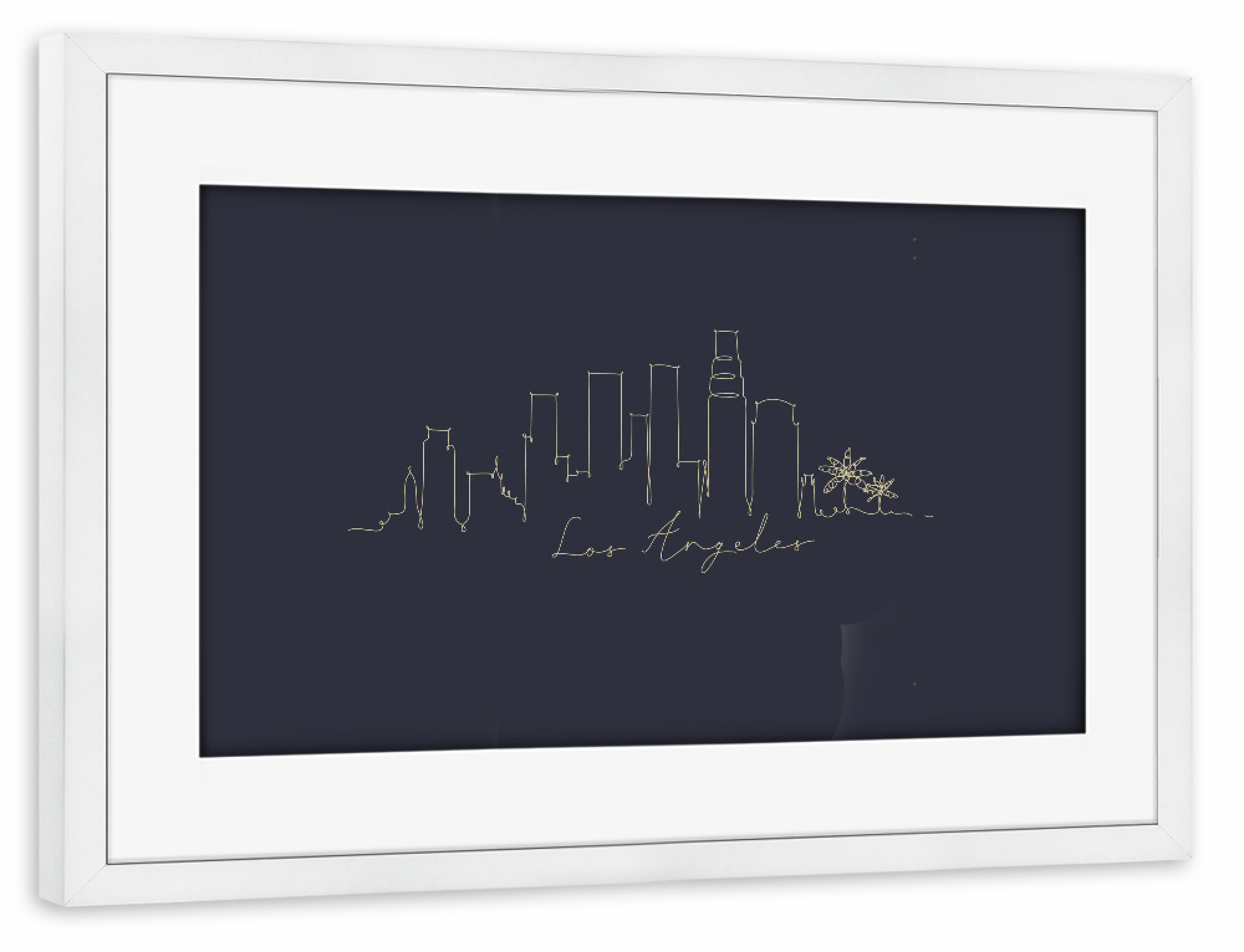 Poster mit Rahmen weiß "Line silhouette Los Angeles blue" artboxONE - Städte,Städte / Los Angeles - Skyline,Los angeles,Usa