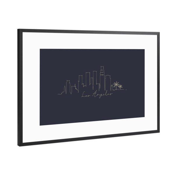 Poster mit Rahmen Schwarz (Metallic) "Line silhouette Los Angeles blue" artboxONE - Städte,Städte / Los Angeles - Skyline,Los angeles,Usa