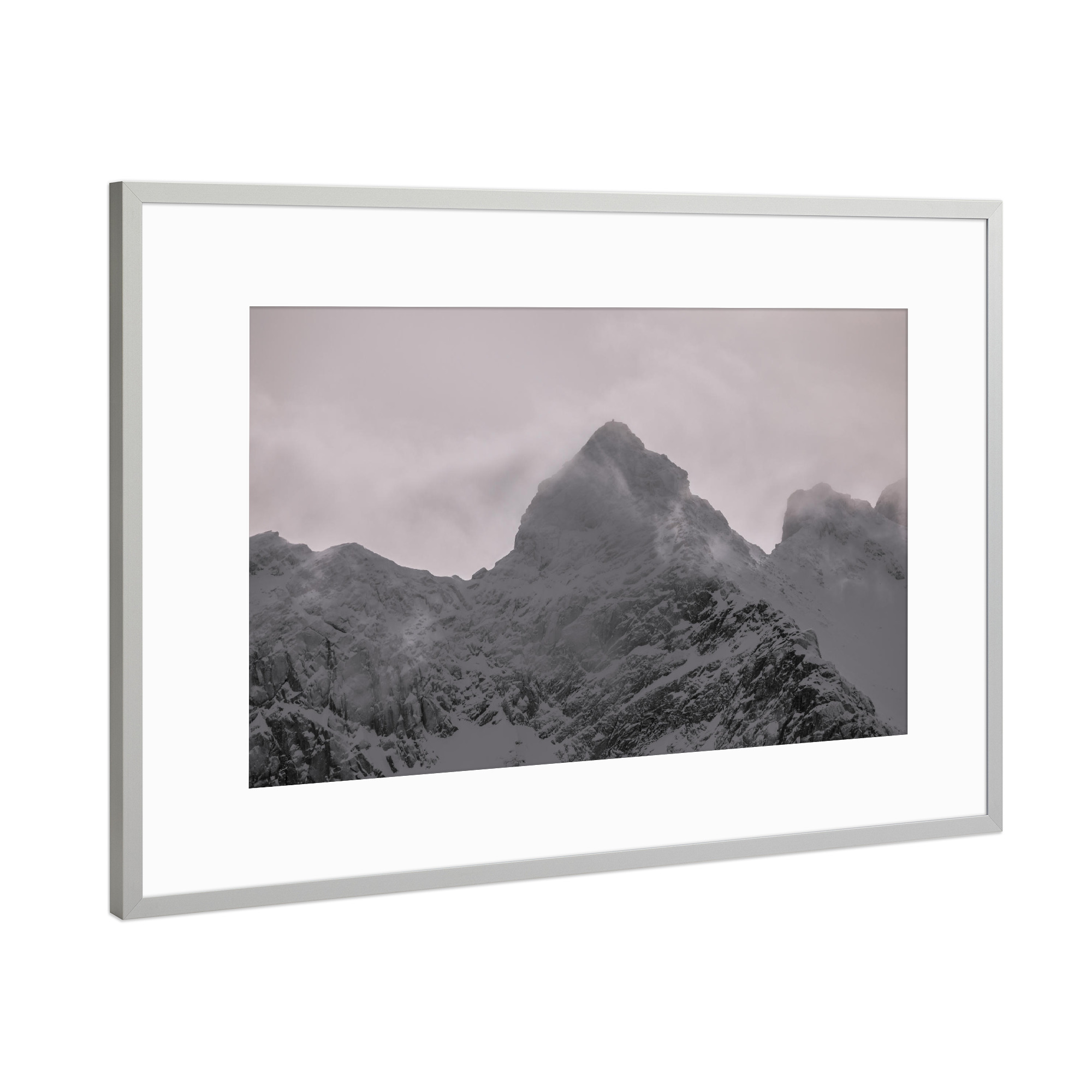 Poster mit Rahmen Silber "Berggipfel Kvaløya" artboxONE - Natur - Berg,Mountain,Norwegen,Norway