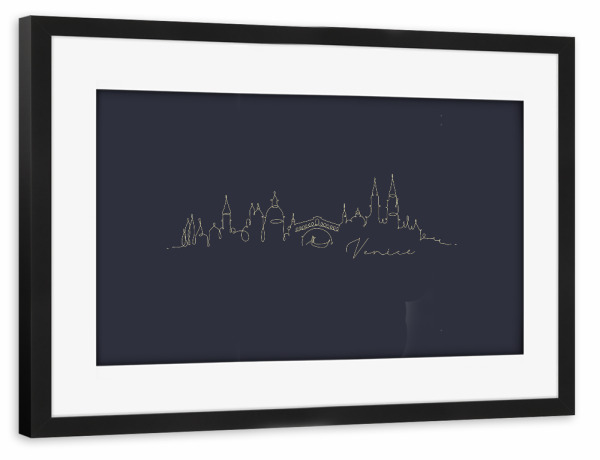 Poster mit Rahmen schwarz "Pen line silhouette Venice blue" artboxONE - Städte / Venedig - Skyline,Venice,Venedig,Italien,Italy