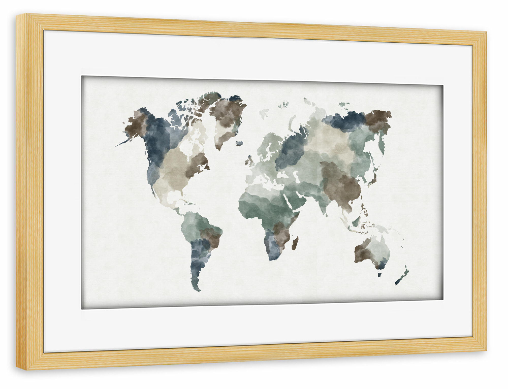 Poster mit Rahmen kiefer "World map grey blue" artboxONE - Reise,Kartografie - Worldmap,World map,Weltkarte,Worl,Map