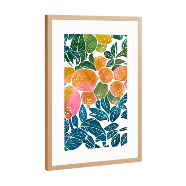 Poster mit Rahmen Kupfer "Lemons | Watercolor Modern Boho" artboxONE - Floral - Lemon,Citrus,Zitrone