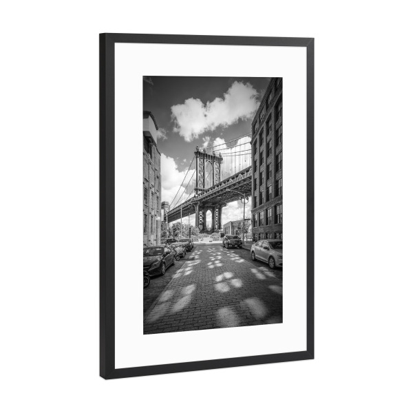 Poster mit Rahmen Schwarz (Metallic) "BROOKLYN Manhattan Bridge" artboxONE - Städte,Städte / New York,Reise,Schwarzweiß,Architektur