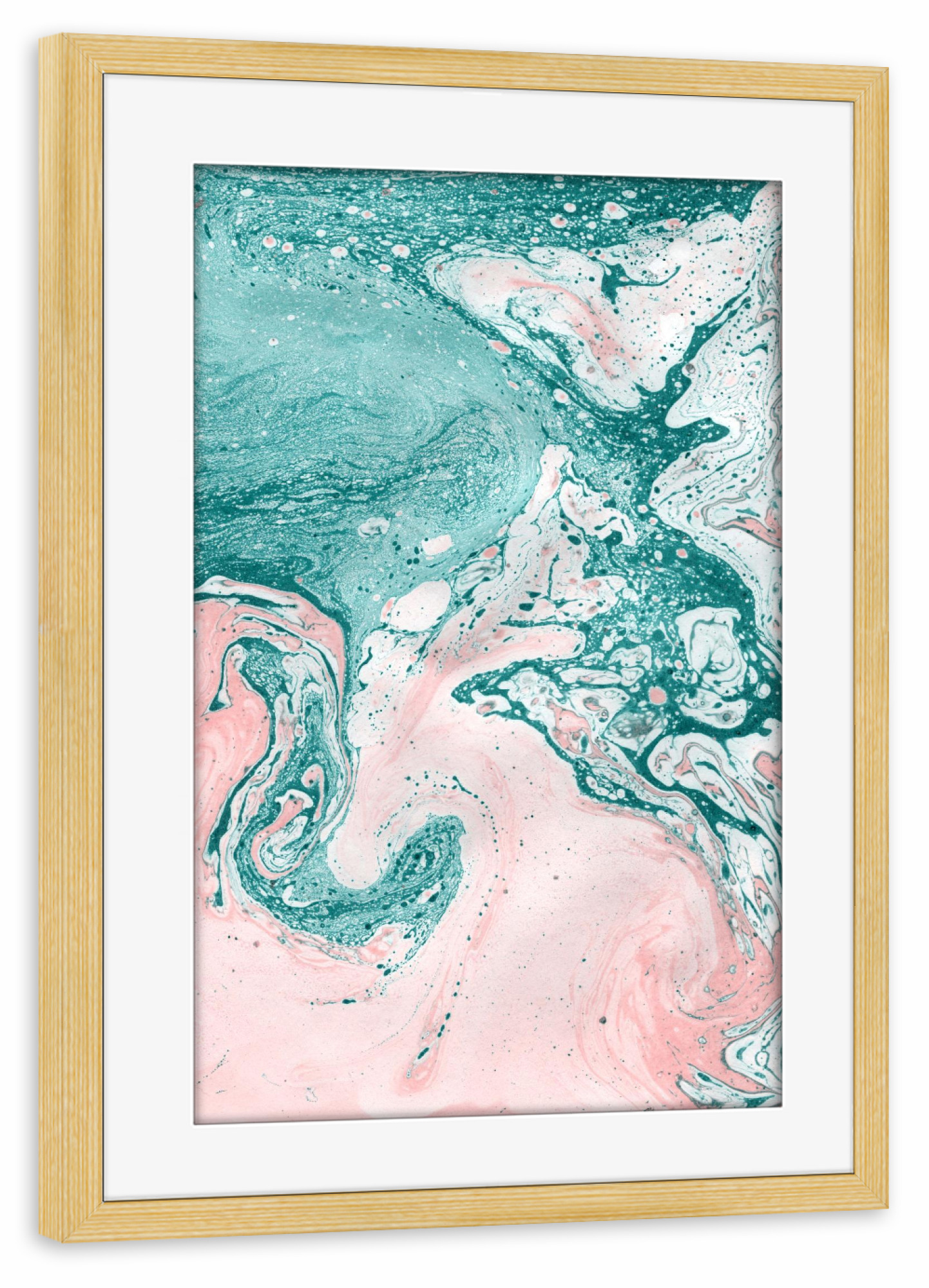 Poster mit Rahmen kiefer "Abstract Fluid Art Teal Pink" artboxONE - Abstrakt,Marmor - Marble,Marmor