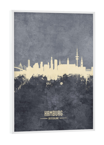 Poster mit weißem Rahmen "Hamburg Germany Skyline Grey" artboxONE - Städte,Städte / Hamburg - Hamburg,Skyline,Germany,Deutschland